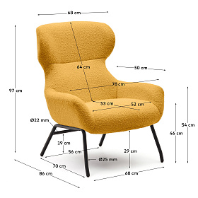Belina Кресло из горчичной ткани букле и стали с черной отделкой