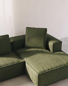 3-х местный диван Blok с правым шезлонгом в зеленом толстом вельвете 300 см