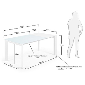 Стол обеденный Atta 120(180)x80 белое стекло