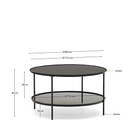 Gilda Журнальный столик из закаленного стекла и металла с матовой черной отделкой Ø 80 см
