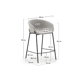 Yvette Полубарный стул светло-серый с ножками в черной отделке 65 см