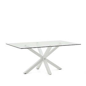 Обеденный стол Arya стеклянный с белыми стальными ножками 180x100