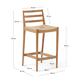 Analy Барный стул из массива дуба с натуральной отделкой и сиденьем из веревки 70 см