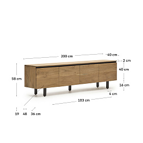 Uxue Тумба под ТВ из массива акации в натуральной отделке 200 x 58 см
