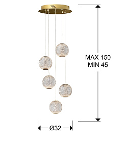 Люстра Austral LED 5L Ø32 золото