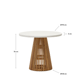 Alcaufar Круглый уличный стол из массива тикового дерева и белого цемента Ø 90 см