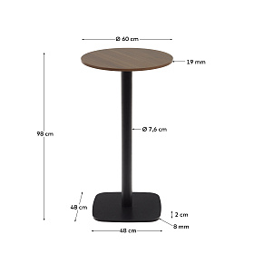 Dina Высокий круглый стол из меламина с ореховой отделкой и черной металлической ножкой  Ø60x96