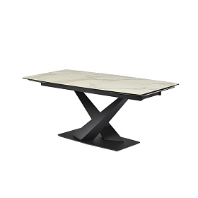 Раздвижной обеденный стол закаленное стекло с керамикой, черный металл