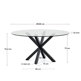 Круглый стеклянный стол Argo и стальные ножки с черной отделкой Ø 150 см