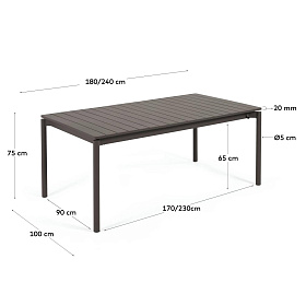 Раздвижной алюминиевый стол для улицы Zaltana с матовой черной отделкой 180 (240) x 100 см