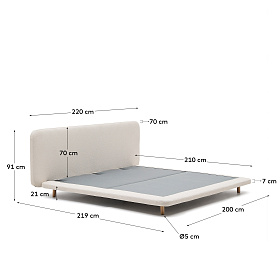 Кровать Odum со съемным чехлом из бежевого микробукле и ножками из массива бука 180 x 200 см