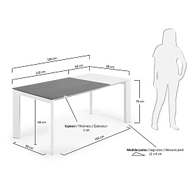 ATTA Стол 120 (180) x80 белый, керамический Vulcano Roca