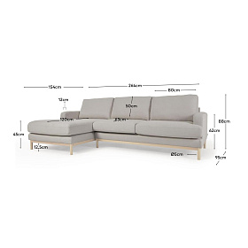 Mihaela 3-местный диван с левым шезлонгом из серого микробукле 264 см
