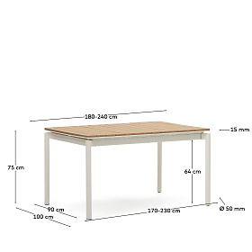 Canyelles Уличный раздвижной стол белый 180 (240) x 100 см
