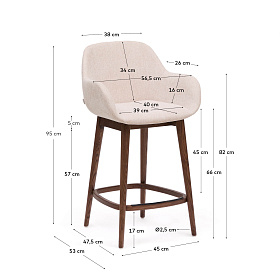 Полубарный стул Konna бежевого цвета с ножками из массива ясеня в темной отделке, 65 см