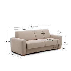 Anley 3-местный диван-кровать бежевого цвета 224 см