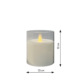 Светодиодная свеча 7,5х10 см, пластик, стекло, парафин, прозрачный