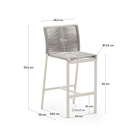 Садовый барный стул Culip из веревки и белого алюминия, 65 см