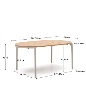 Montuiri Круглый раздвижной стол из дубового шпона с ножками серого цвета, Ø90(130) см