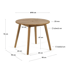 Круглый уличный стол Vilma из массива акации Ø 90 см 100% FSC