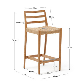 Analy Барный стул из массива дуба с натуральной отделкой и сиденьем из веревки 70 см