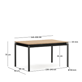 Canyelles Уличный раздвижной стол черный 140 (200) x 90 см