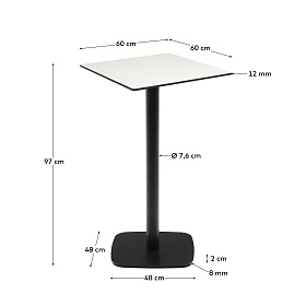 Высокий садовый столик Dina белый на черном металлическом основании 60 x 60 x 96 см