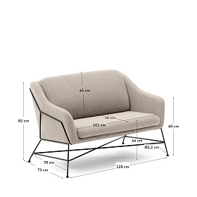 Brida 2-местный диван бежевого цвета на стальных ножках