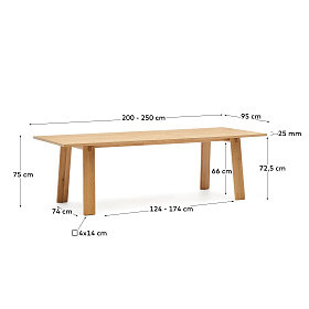Arlen Раздвижной стол из массива дуба и шпона с натуральной отделкой 200(250) 95 см