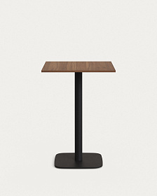 Dina высокий стол из меламина с ореховой отделкой и металлической черной ножкой 60x60x96