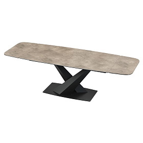 Раздвижной обеденный стол коричневое стекло с керамикой, черный металл
