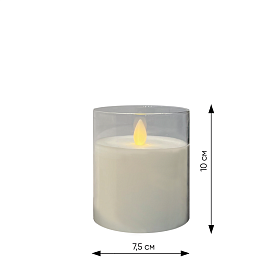Светодиодная свеча 7,5х15 см, пластик, стекло, парафин, прозрачный