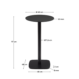 Dina высокий круглый садовый стол черный с черной металлической основой Ø 60x96 см