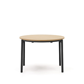 Montuiri Круглый раздвижной стол из дубового шпона с ножками черного цвета, Ø90(130) см