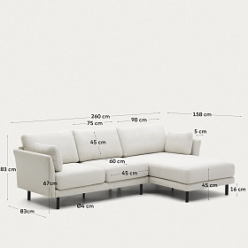 Gilma 3-х местный диван с правым/левым шезлонгом с черными ножками 260 cm
