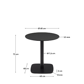Dina Садовый круглый стол черный на черном металлическом основании Ø 68x70