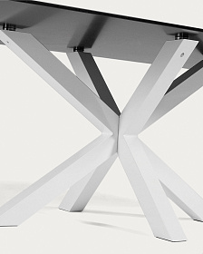 Argo Стол обеденный с белыми ножками из стали и столешницей из черного стекла 200x100