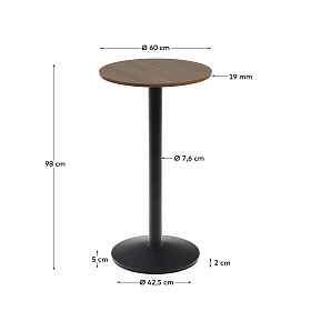 Esilda Круглый стол из меламина с ореховой отделкой и черной металлической ножкой  Ø60x96