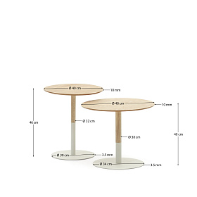 Watse Набор из 2 круглых столиков из шпона дуба и матового белого металла