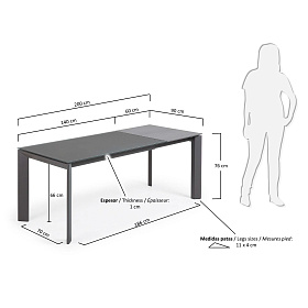 Стол Atta 140 (200) x90 темно-серый, стекло