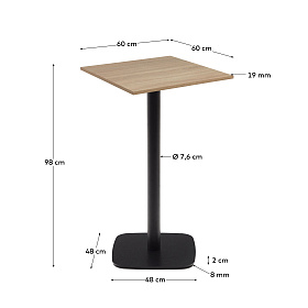 Dina высокий стол из меламина с натуральной отделкой и металлической черной ножкой 60x60x96