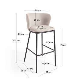 Ciselia Барный стул из бежевой синели и черной стали 75 см