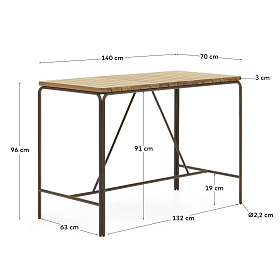 Salguer Барный стол из массива акации и коричневой стали Ø 140 x 70 см