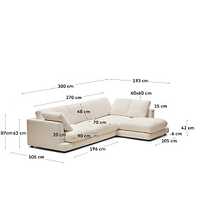 Gala 4-местный диван с правым шезлонгом бежевый 300 см