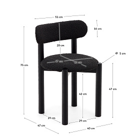 Nebai Стул из черной ткани букле и массива дуба с черной отделкой