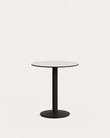 Esilda Садовый круглый стол белый на черном металлическом основании Ø 70x70