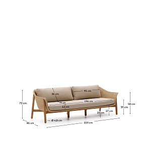 3-местный диван Galea из тикового дерева и синтетического ротанга, 223 см
