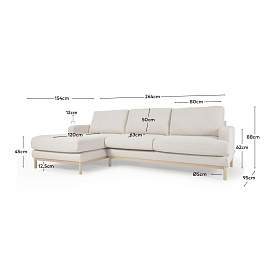 Mihaela 3-местный диван с левым шезлонгом из белого микробукле 264 см