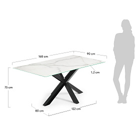 Arya Обеденный стол 160x90 черный с керамической столешницей Kalos Blanco