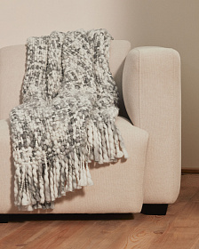 Persis Плед с кисточками из серой и белой шерсти 125 x 150 см